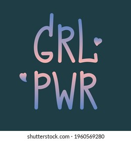 Vector flat illustration card. Girl power banner. Lettering.