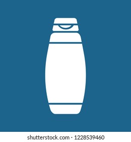 Vector flat illustration card with icon bottle for shampoo, shower gel, liquid soap, lotion, cream, hair conditioner
