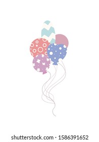 Vector flat illustration of cartoon balls with circle, flower and zig zag pattern. Festive birthday decoration element. The object is separate from the background.