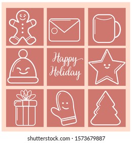 Vector flat illustration of cartoon christmas set