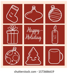 Vector flat illustration of cartoon christmas set