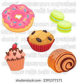 Vector flat illustration cartoon food cake donut isolated on white background