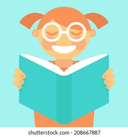 Vector flat illustration - cartoon kid reading book - education concept