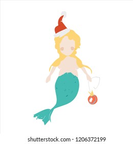 Vector flat illustration. Cartoon mermaid. Theme for christmas time.