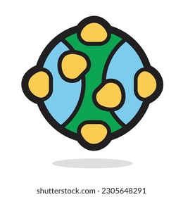 Dibujo vectorial plano cartográfico planeta robot aislado en fondo blanco