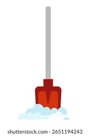 Vector flat illustration of a cartoon snow shovel in red color. Isolated object on white background. A cute tool for snowy adventures and play.