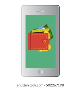 Vector flat illustration. Flat cartoon style. Send money via smartphone. Concept for mobile banking and online payment.