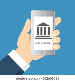 Vector flat illustration. Flat cartoon style. Send money via smartphone. Concept for mobile banking and online payment.