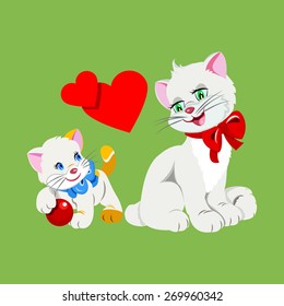 Vector Flat Illustration. Cat and Kitten