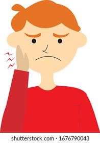 Vector flat illustration of a Caucasian child having a toothache 