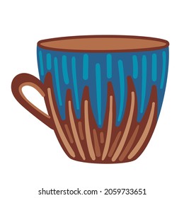 Vector flat illustration ceramic kithenware, handmade cups.