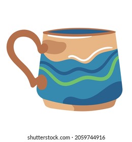 Vector flat illustration ceramic kithenware, handmade cups.