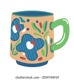 Ilustración plana vectorial de cerámica, vasos hechos a mano.