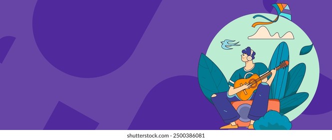 Vector flat illustration of characters in spring
