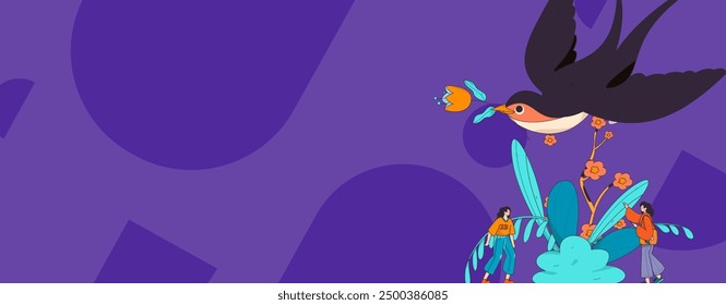 Vector flat illustration of characters in spring
