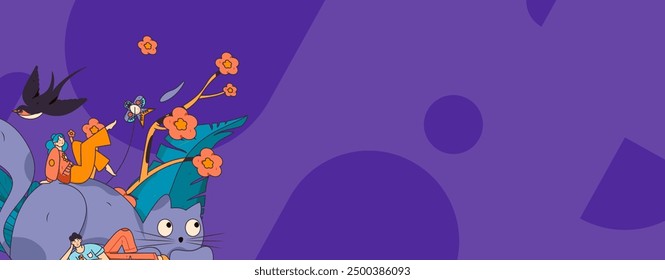 Vector flat illustration of characters in spring
