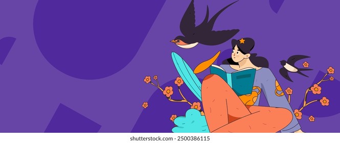 Vector flat illustration of characters in spring
