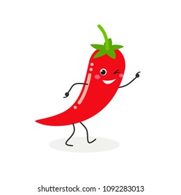 Vector flat illustration of cheerful cartoon chili pepper isolated on white background 