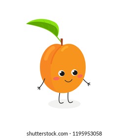 Vector flat illustration of cheerful cartoon apricot isolated on white background 