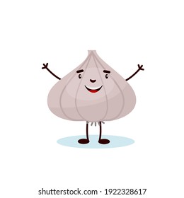 Vector flat illustration of cheerful cartoon garlic isolated on white background