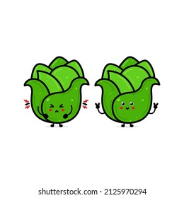 Vector flat illustration of cheerful cartoon cabbage isolated on white background