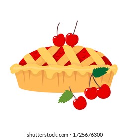 Vector flat illustration of cherry pie. Isolated elements on a white background.