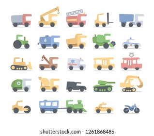 Vector flat illustration Children toys vehicle cars trucks machines