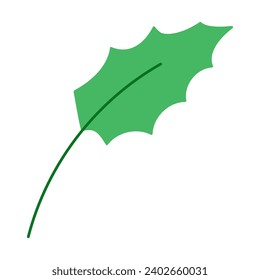 Vector flat illustration with Christmas green holly  leaf