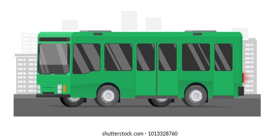 Vector flat illustration of city bus, transportation, travel, passenger. Urban transport, green bus, urban.