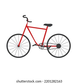 Vector flat illustration city red bike insulated object. Vehicle in classic style. Elemental design of urban mobility, cycling, street sports, entertainment