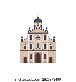 Vector Flat Illustration of a Classic European Christian Cathedral Church Building Isolated on White