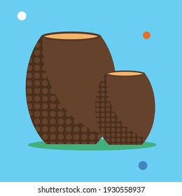 Vector flat illustration of clay ceramic jugs. Isolated clay pots on a blue background with cartoon style.