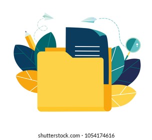 Vector flat illustration, cloud storage, data processing, message sending, illustration for web design marketing and printed materials.yellow document storage folder vector