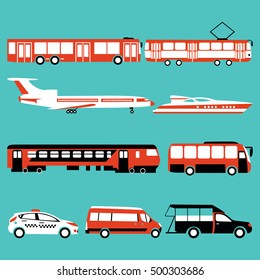 Vector flat illustration of color public transport