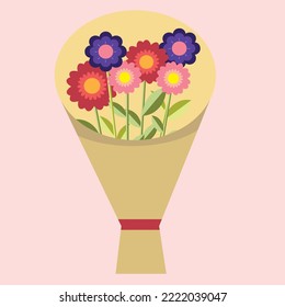 
Ilustración plana vectorial. Un ramo de flores de colores al estilo de las caricaturas. Daisies, Amos. Arte para diseño, impresión, logotipo, tipografía. Día Internacional de la Mujer, cumpleaños.