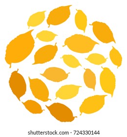 Vector flat illustration of colorful leaves in circle. Element for design. Autumn design.