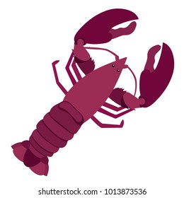 Vector flat illustration of colorful lobster on white background. Element for design. Seafood.
