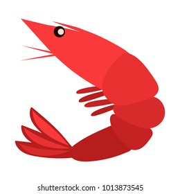 Vector flat illustration of colorful shrimp on white background. Element for design. Seafood.