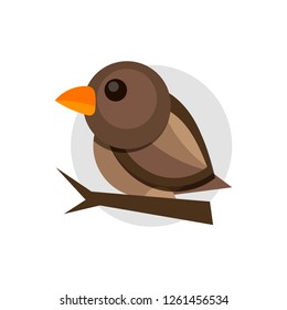 Vector flat illustration of colorful sparrow on white background. Element for design. 