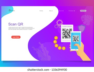 Vector flat Illustration concept of QR code scanning. people hands use smartphone and scan qr code for payment and everything. Can use for web banner, landing page, web, ui, template, flyer, poster.