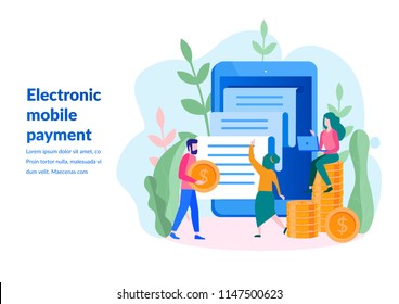 vector flat illustration, Concept for web page, banner, presentation, social media, documents, cards, posters.banking, electronic mobile payment, notice of payment