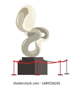 Vector flat illustration of contemporary art gallery perform exhibits. Modern abstract sculpture on pedestal in museum exhibition. Contemporary artists and sculptors, creative spaces, culture concept