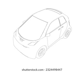 Vector flat illustration of contour small car. City car blueprint. Blank compact car template for branding or advertising. Food delivery car.