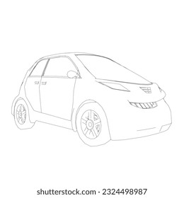 Vector flat illustration of contour small car. City car blueprint. Blank compact car template for branding or advertising. Food delivery car.