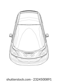 Vector flat illustration of contour small car. City car blueprint. Blank compact car template for branding or advertising. Food delivery car.