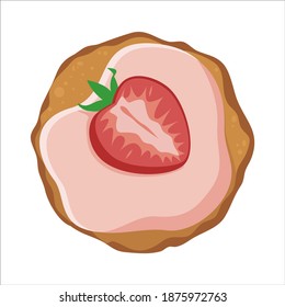 Vector flat illustration of cookies with sugar filling and strawberries. Drawing for Valentine's Day, March 8, birthday, for holiday products, confectionery packaging design, prints