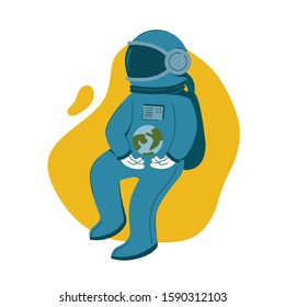 Vector flat illustration of cosmonaut or astronaut for poster, banner or site. Stock isolated illustration.