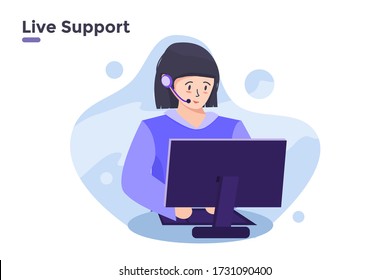 vector flat illustration costumer services live support operator chat video call worker. hotline technical support 24/7 client. help and support contact concept. can use for banner website ui ux. 