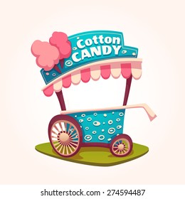 Vector flat illustration of Cotton Candy cart.