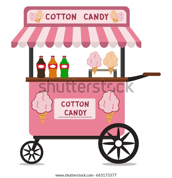 Cotton Candy Cartのベクターフラットイラスト 砂糖屋食デザート菓子屋キオスク綿菓子屋店市場 のベクター画像素材 ロイヤリティフリー